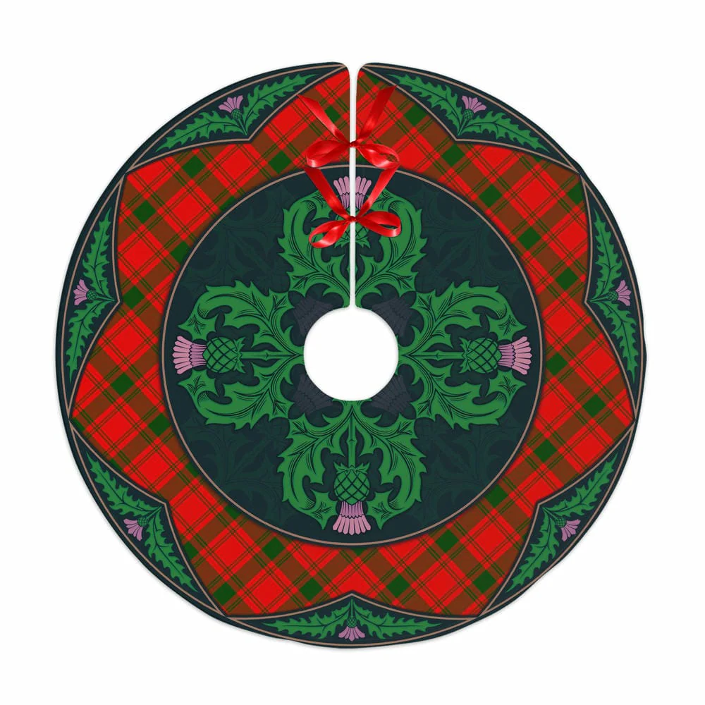 Scottish MacQuarrie Modern Tartan Christmas Tree Skirt Old Scottish Thistle Flower