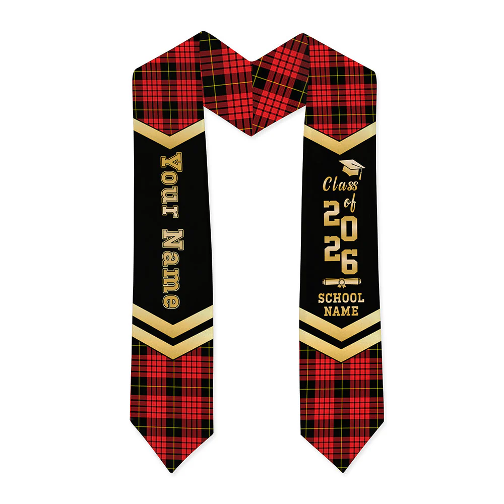 Scottish MacQueen Modern Clan Badge Tartan Graduation Stole Black Gold Honor - Image 3