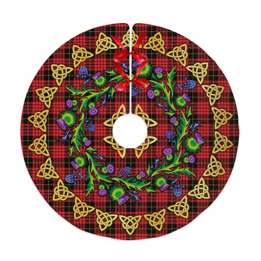 Scottish MacQueen Modern Tartan Thistle Celtic Knot Christmas Tree Skirt