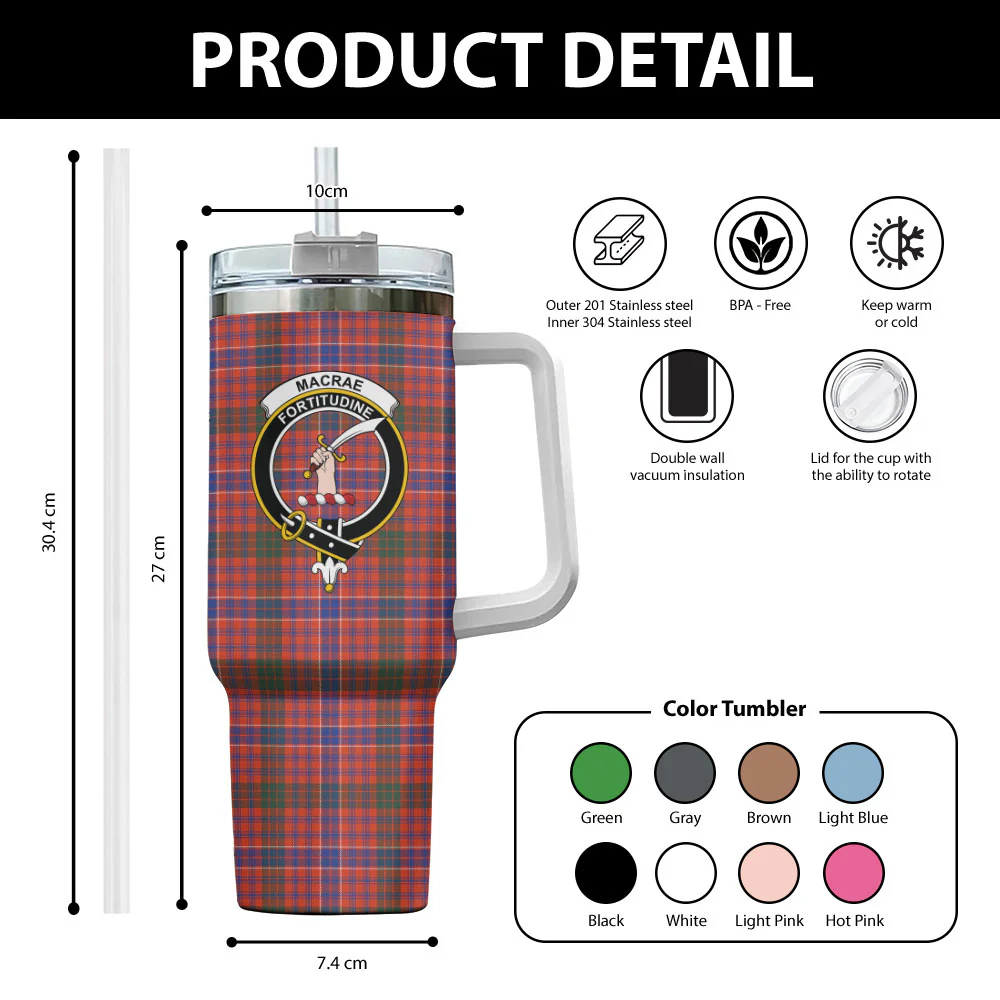 Scottish MacRae Ancient Clan Badge Tartan 40oz Tumbler - Image 2