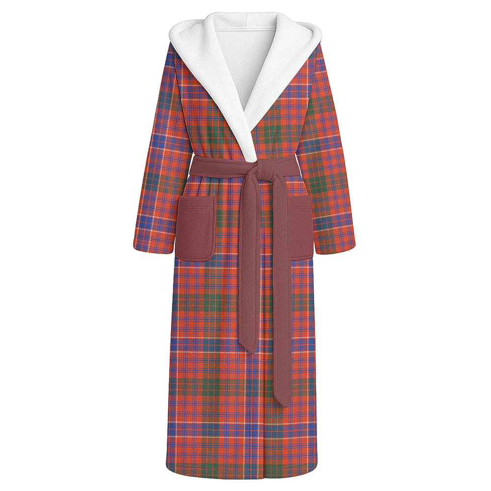 Scottish MacRae Ancient Clan Badge Tartan Flannel Hooded Bathrobe