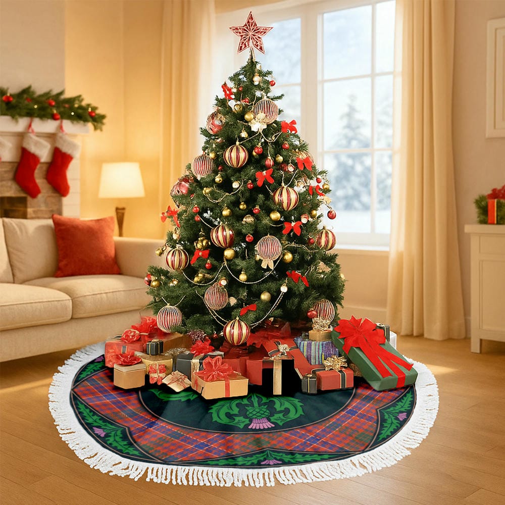 Scottish MacRae Ancient Tartan Christmas Tree Skirt Old Scottish Thistle Flower - Image 6
