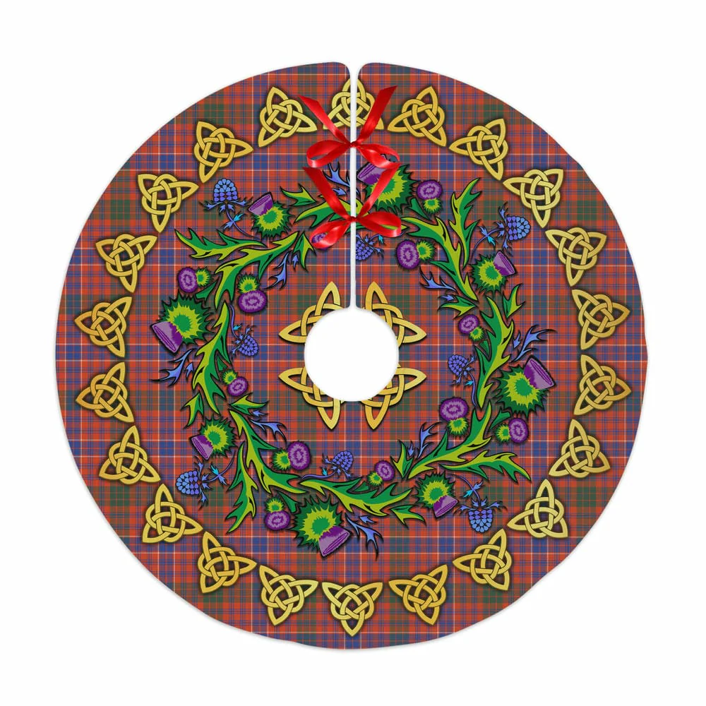 Scottish MacRae Ancient Tartan Thistle Celtic Knot Christmas Tree Skirt