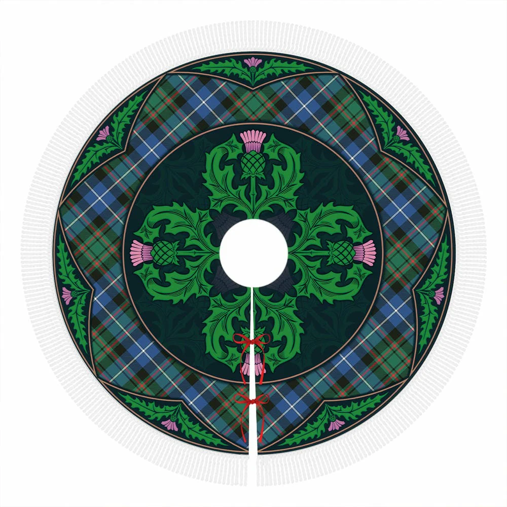 Scottish MacRae Hunting Ancient Tartan Christmas Tree Skirt Old Scottish Thistle Flower - Image 4