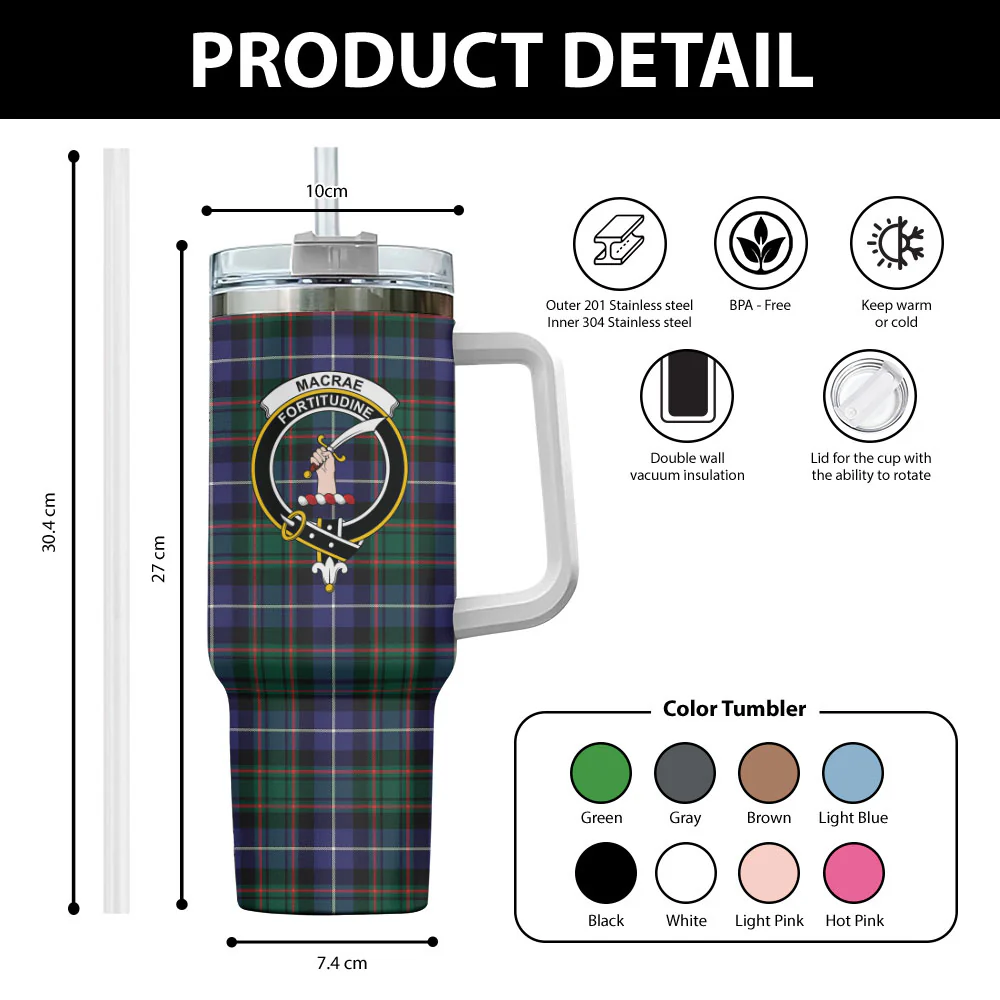 Scottish MacRae Hunting Modern Clan Badge Tartan 40oz Tumbler - Image 2