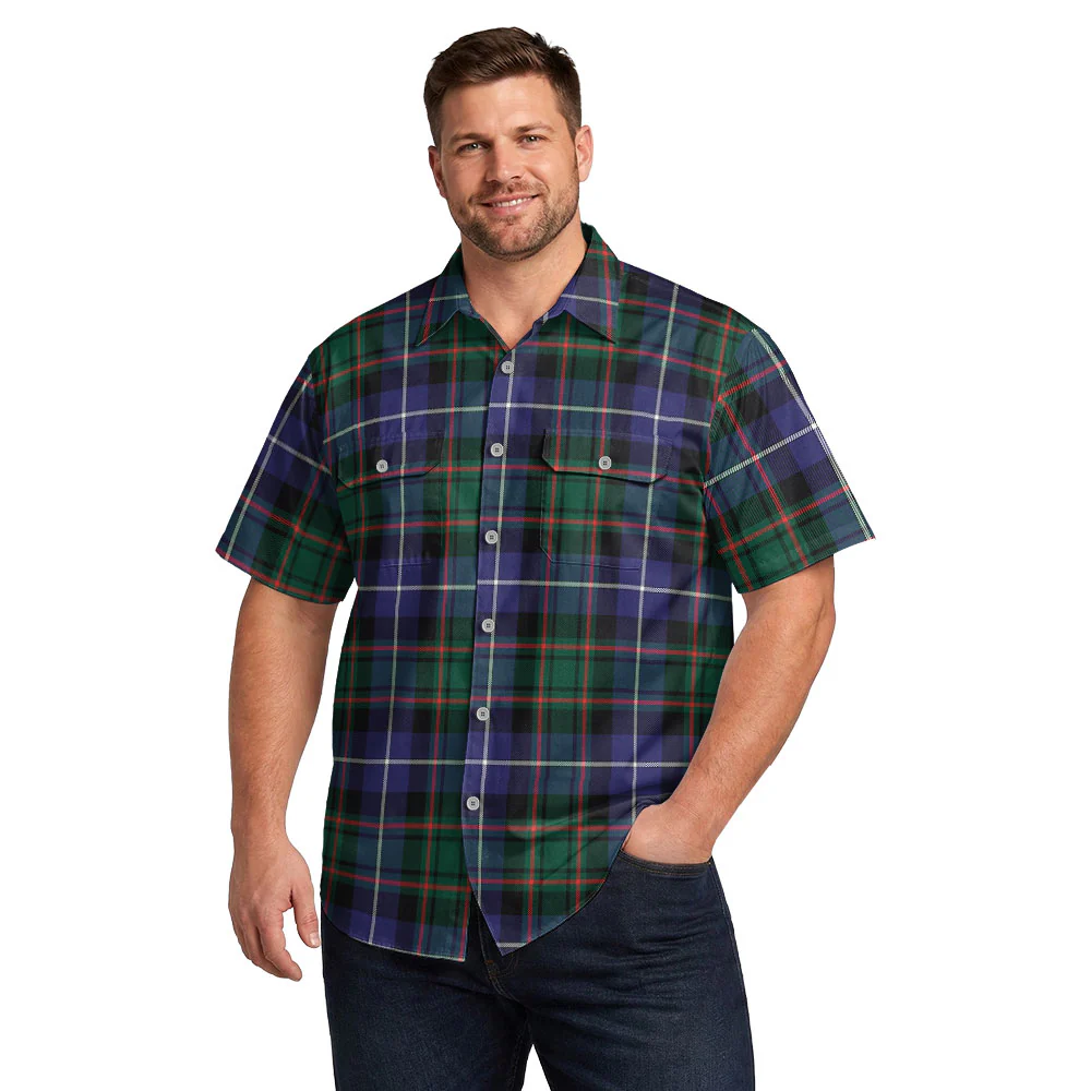 Scottish MacRae Hunting Modern Clan Badge Tartan Short Sleeve Work Shirt - Image 4
