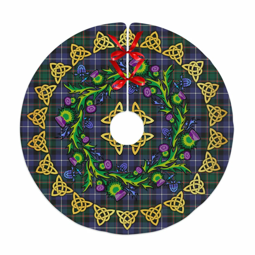 Scottish MacRae Hunting Modern Tartan Thistle Celtic Knot Christmas Tree Skirt
