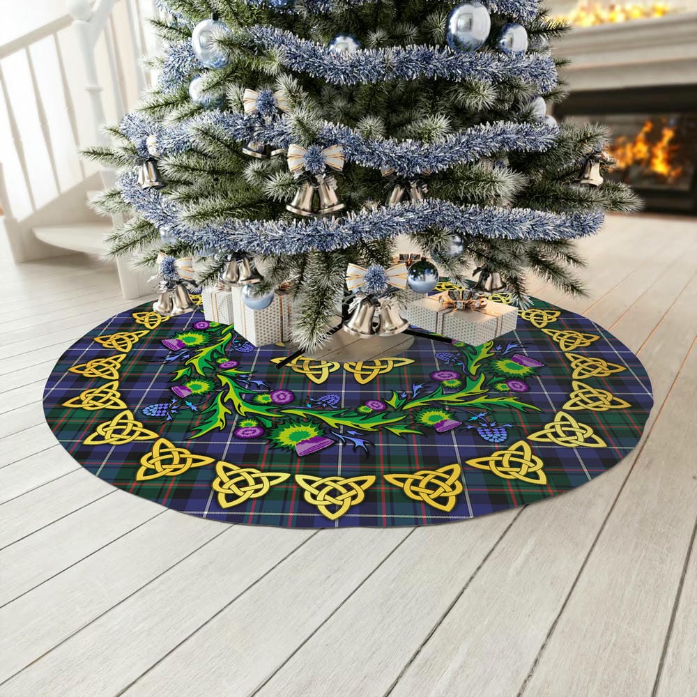 Scottish MacRae Hunting Modern Tartan Thistle Celtic Knot Christmas Tree Skirt - Image 3