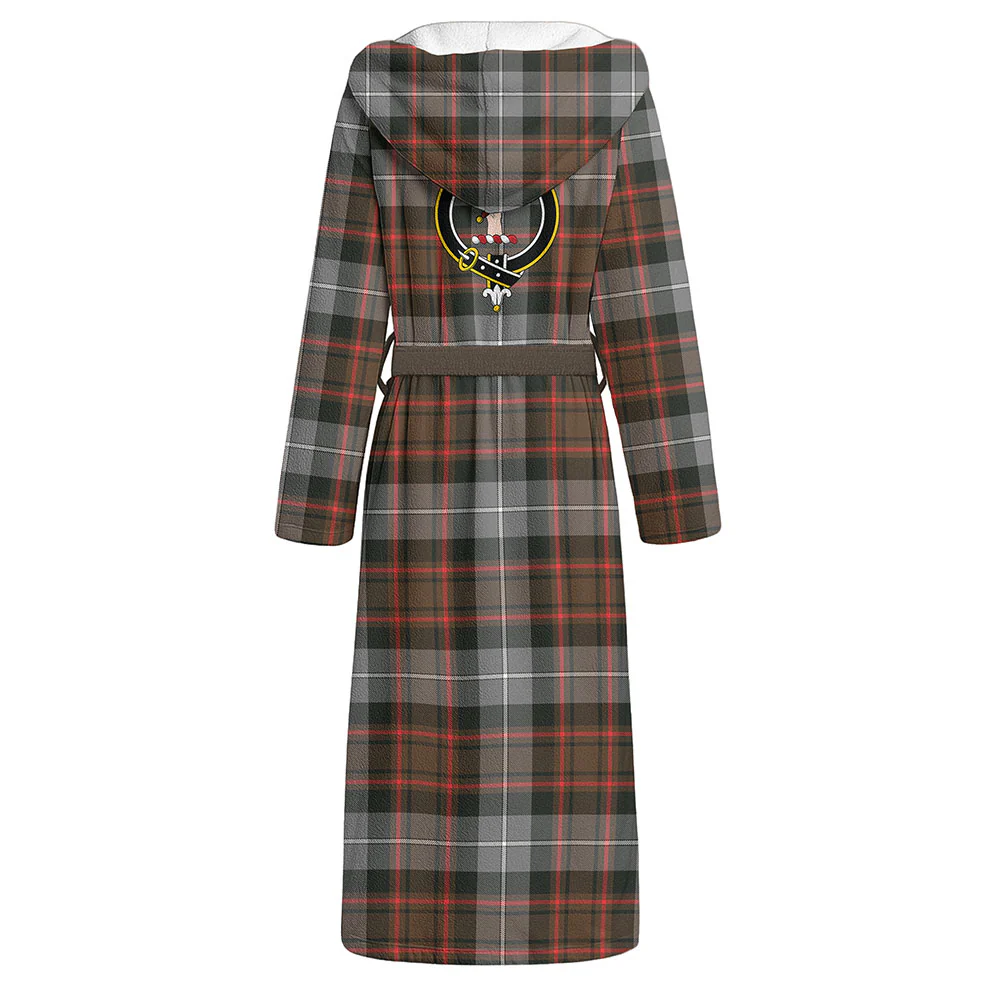 Scottish MacRae Hunting Weathered Clan Badge Tartan Flannel Hooded Bathrobe - Image 3