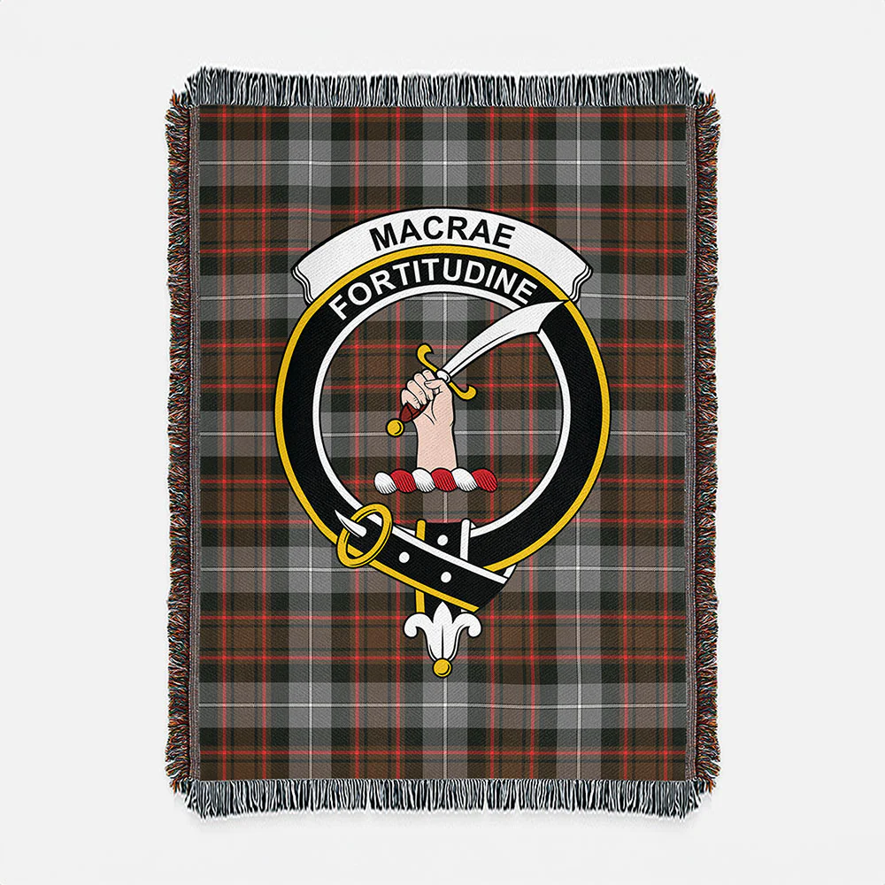 Scottish MacRae Hunting Weathered Clan Badge Tartan Woven Blanket - Image 2