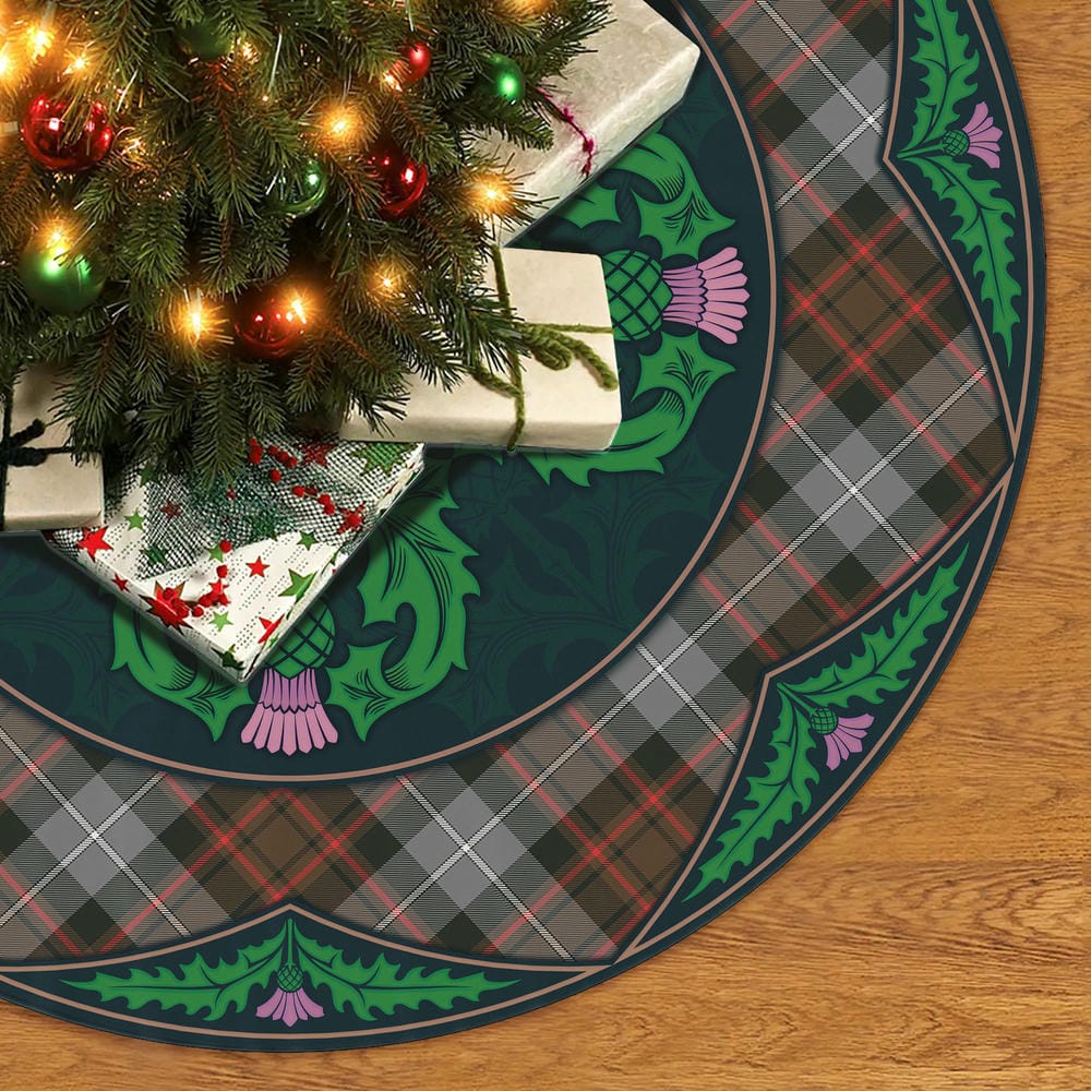 Scottish MacRae Hunting Weathered Tartan Christmas Tree Skirt Old Scottish Thistle Flower - Image 2