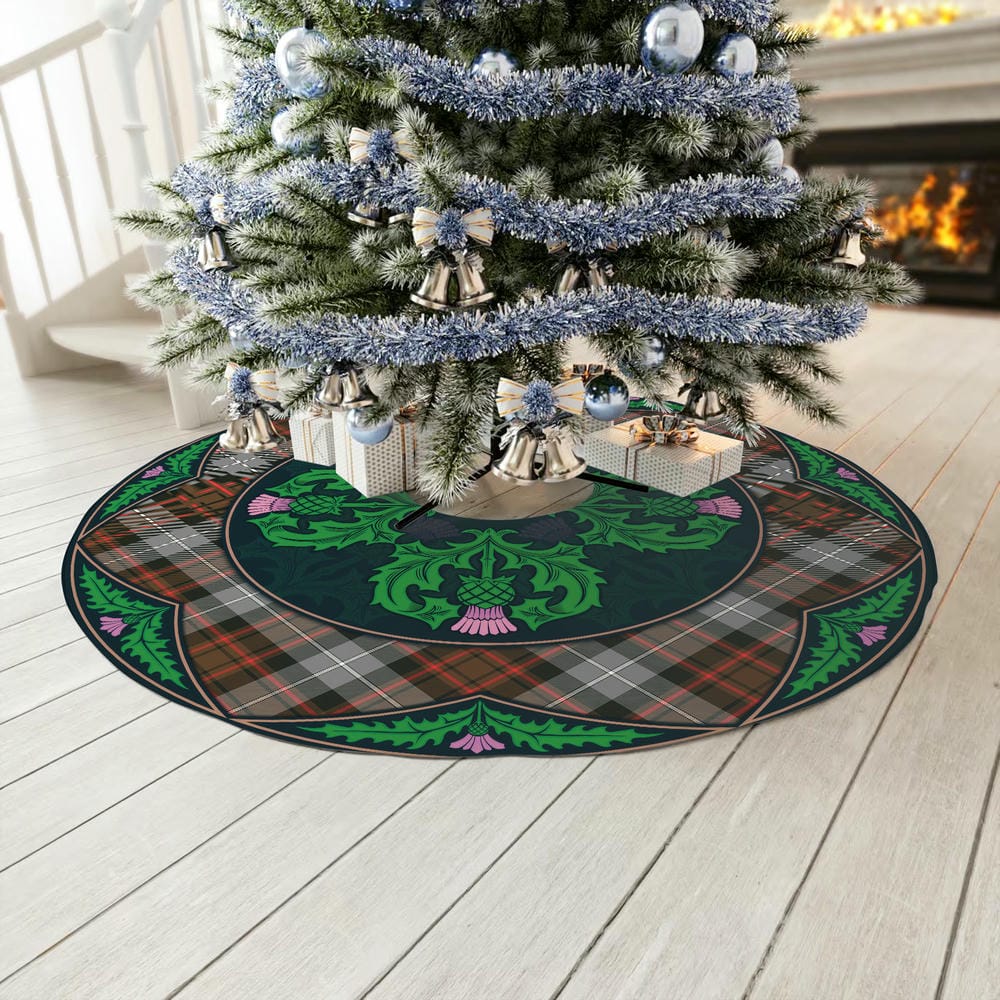 Scottish MacRae Hunting Weathered Tartan Christmas Tree Skirt Old Scottish Thistle Flower - Image 3