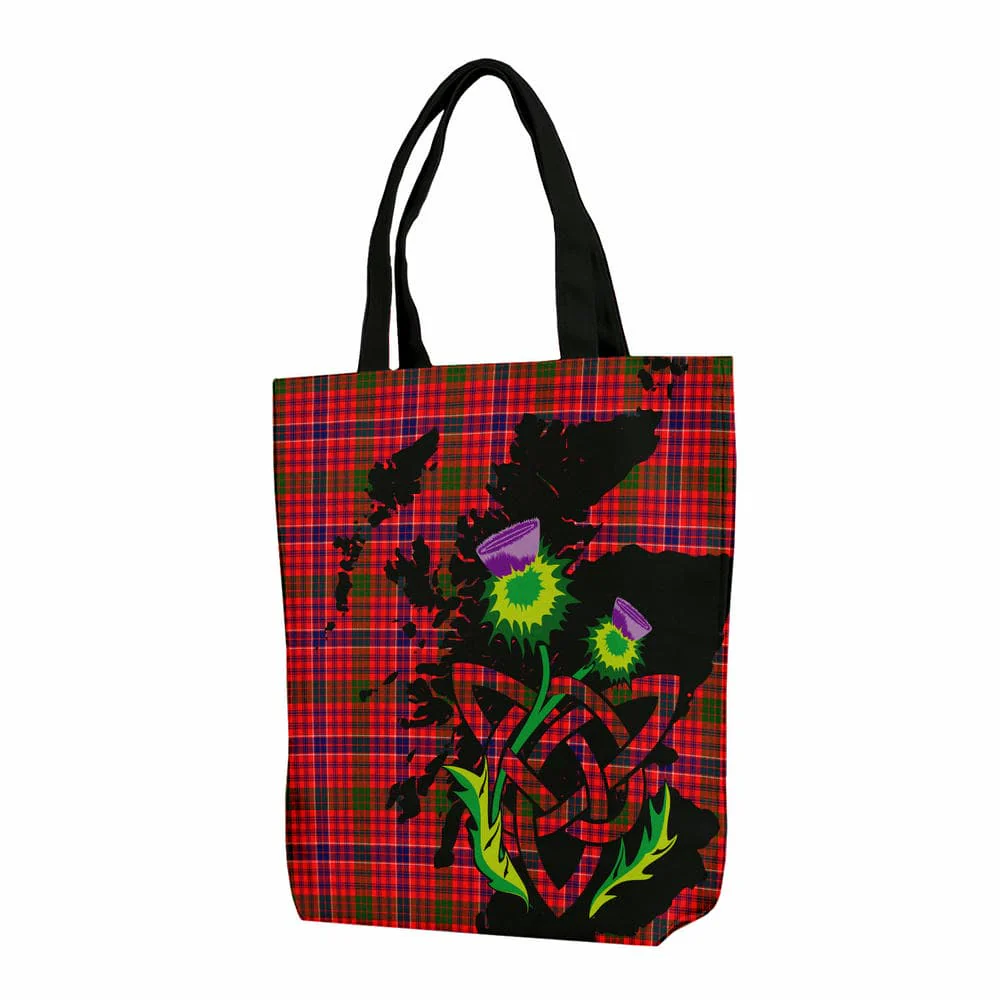 Scottish MacRae Modern Tartan Canvas Bag With Shoulder Strap With Thistle