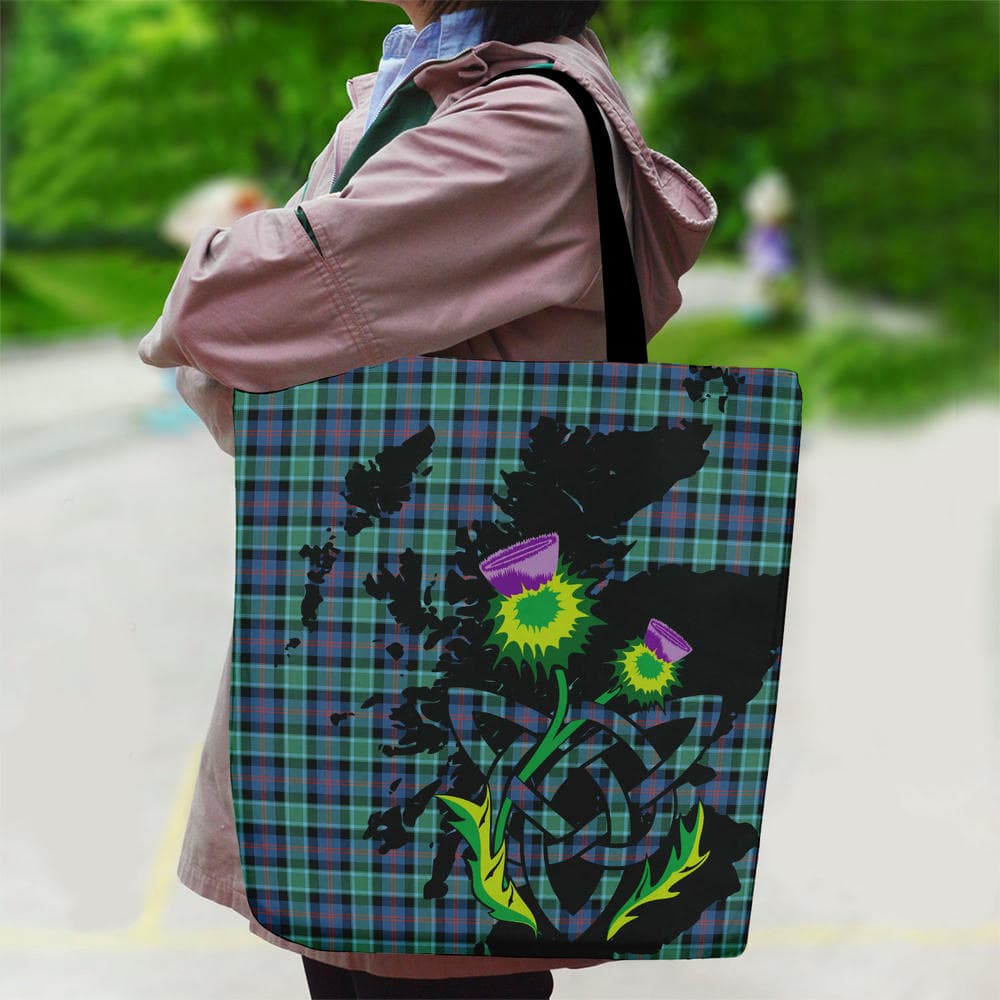Scottish MacTaggart Ancient Tartan Canvas Bag With Shoulder Strap With Thistle - Image 2