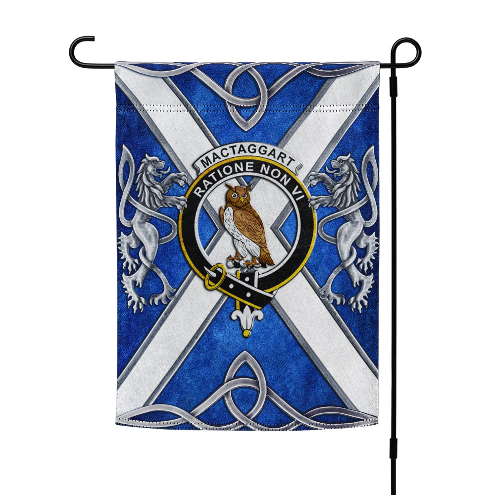 Scottish MacTaggart Clan Badge Garden Flag Silver Rampant Lion Emblem