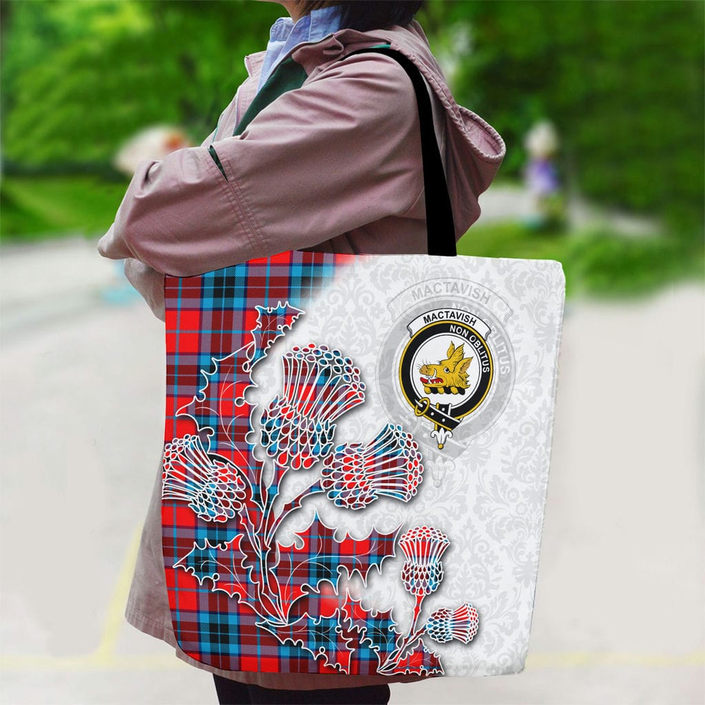 Scottish MacTavish Clan Badge Tartan Canvas Bag With Shoulder Straps - Thistle Flowers Style - Image 2