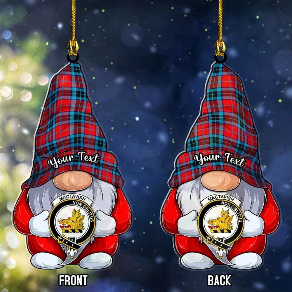 Scottish MacTavish Clan Badge Tartan Christmas Gnome Ornament Custom Personalized