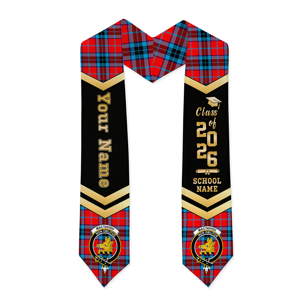 Scottish MacTavish Modern Clan Badge Tartan Graduation Stole Black Gold Honor