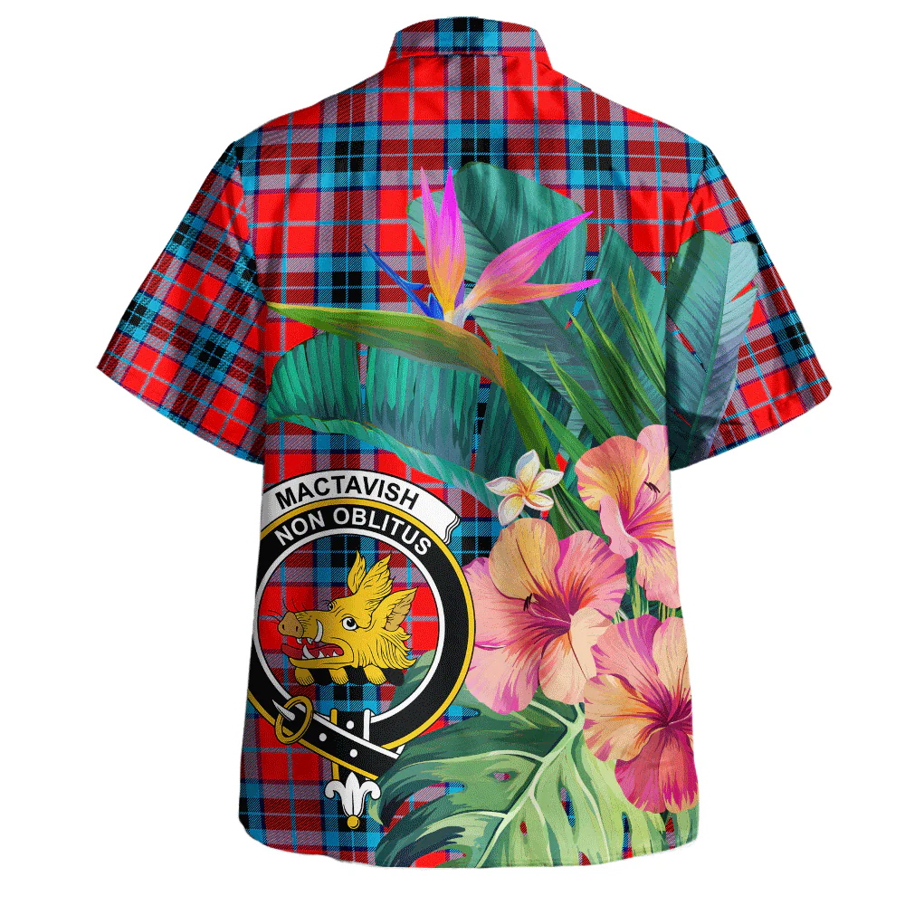 Scottish MacTavish Modern Clan Badge Tartan Hawaiian Shirt Bouquet Tropical Style - Image 3