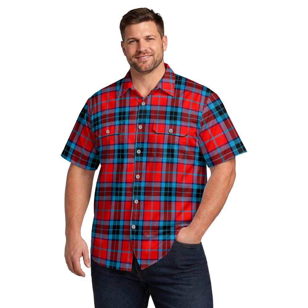Scottish MacTavish Modern Clan Badge Tartan Short Sleeve Work Shirt - Image 4