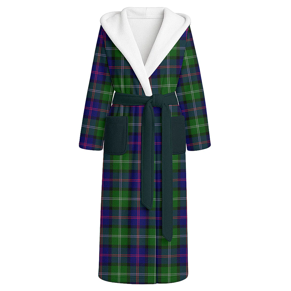 Scottish MacThomas Modern Clan Badge Tartan Flannel Hooded Bathrobe