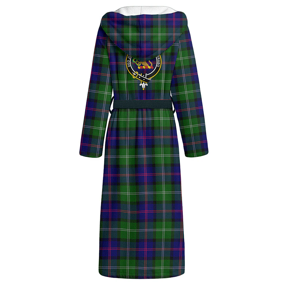 Scottish MacThomas Modern Clan Badge Tartan Flannel Hooded Bathrobe - Image 3