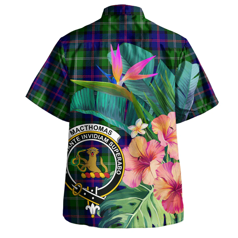 Scottish MacThomas Modern Clan Badge Tartan Hawaiian Shirt Bouquet Tropical Style - Image 3