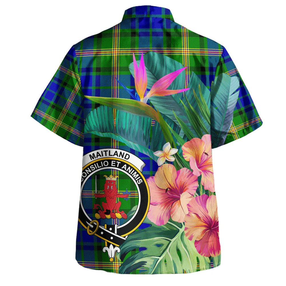 Scottish Maitland Clan Badge Tartan Hawaiian Shirt Bouquet Tropical Style - Image 3