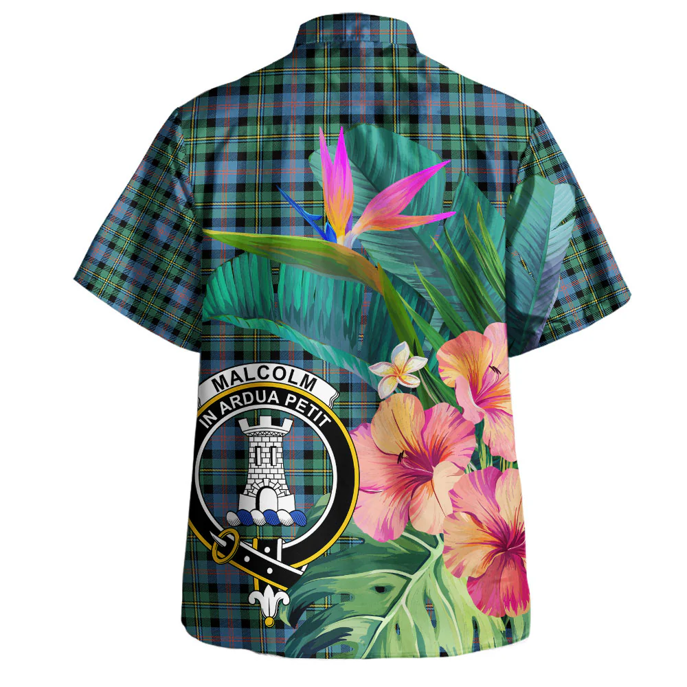 Scottish Malcolm Ancient Clan Badge Tartan Hawaiian Shirt Bouquet Tropical Style - Image 3