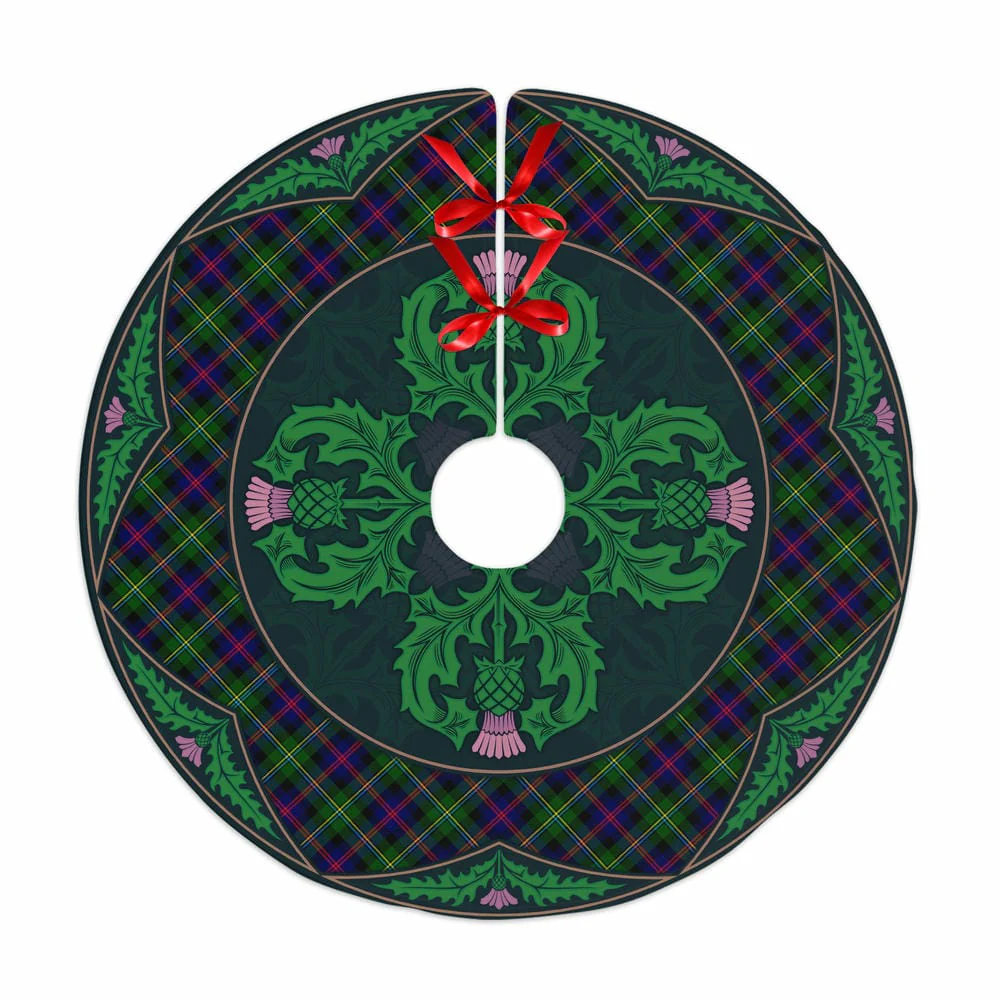 Scottish Malcolm Modern Tartan Christmas Tree Skirt Old Scottish Thistle Flower