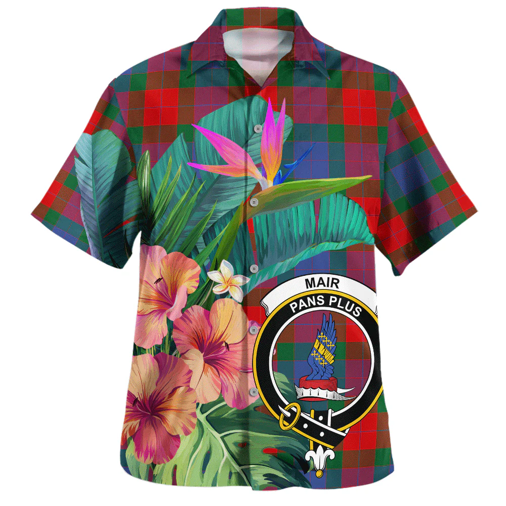 Scottish Mar Clan Badge Tartan Hawaiian Shirt Bouquet Tropical Style
