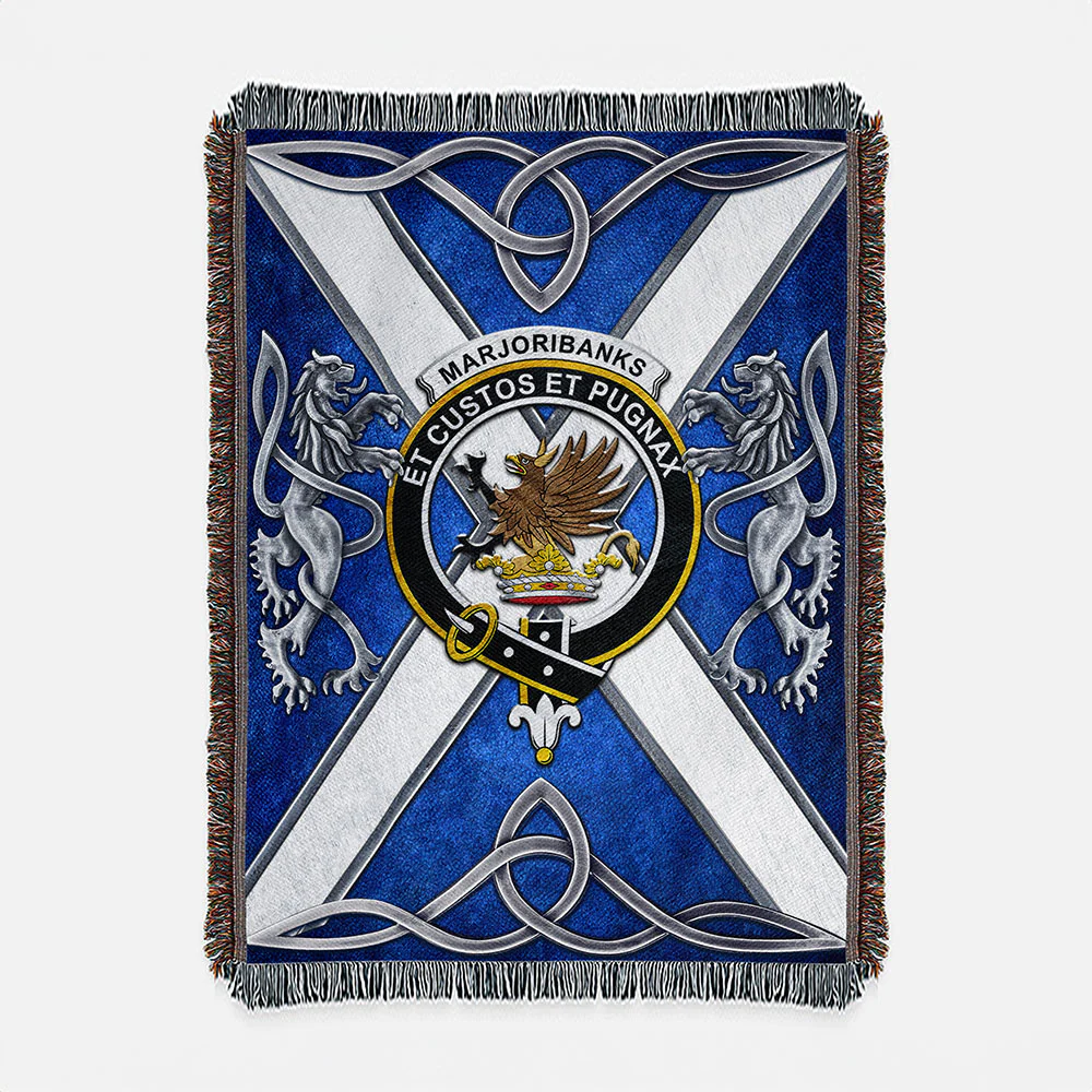 Scottish Marjoribanks Clan Badge Woven Blanket Silver Rampant Lion Emblem