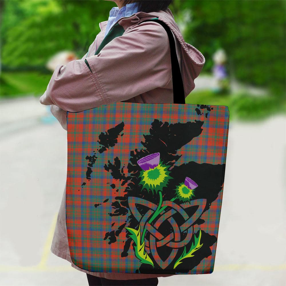 Scottish Matheson Ancient Tartan Canvas Bag With Shoulder Strap With Thistle - Image 2