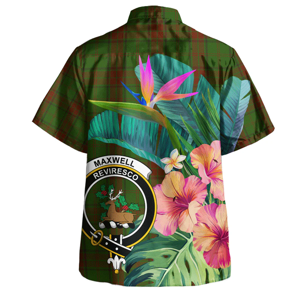 Scottish Maxwell Hunting Clan Badge Tartan Hawaiian Shirt Bouquet Tropical Style - Image 3