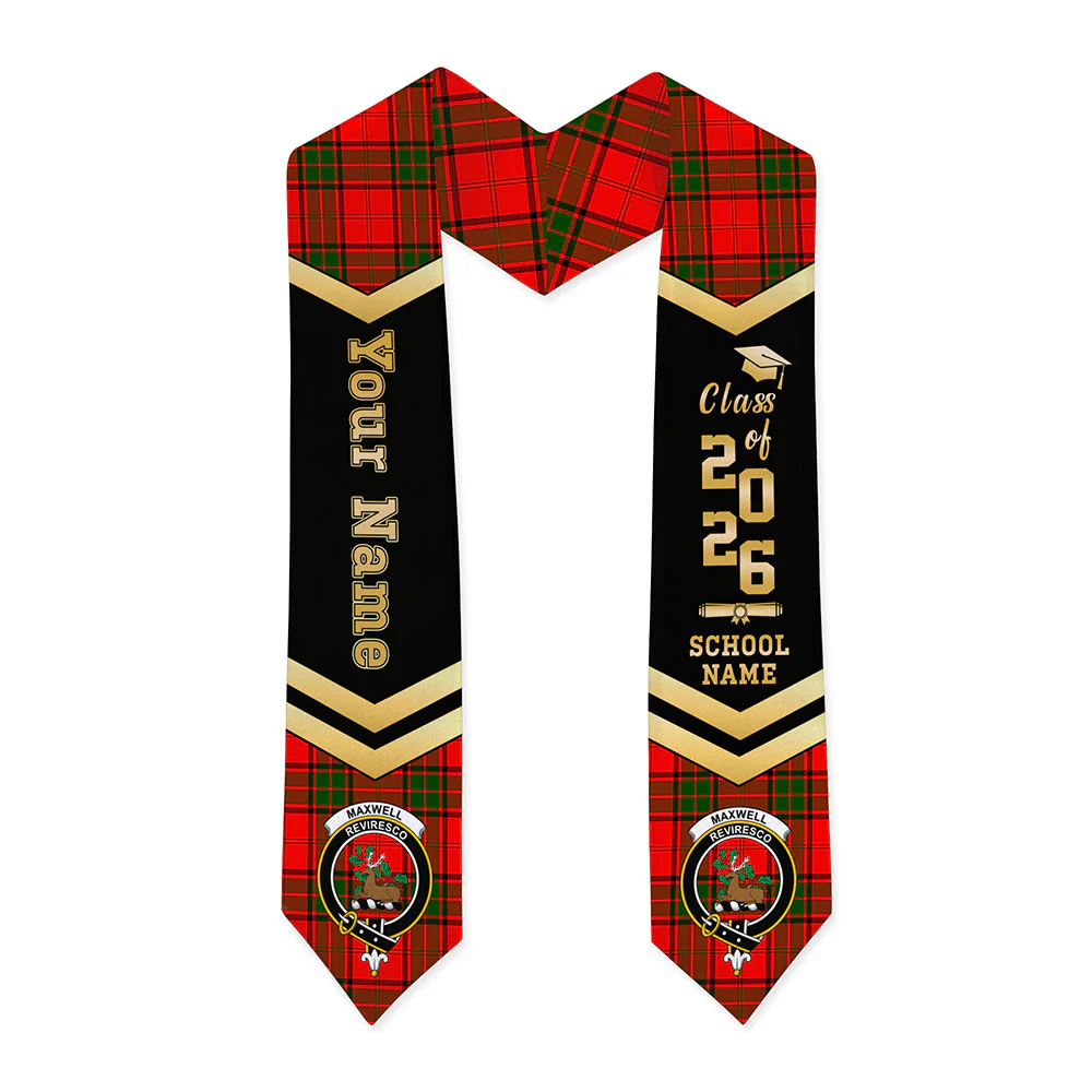 Scottish Maxwell Modern Clan Badge Tartan Graduation Stole Black Gold Honor