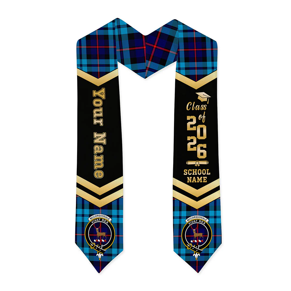Scottish McCorquodale Clan Badge Tartan Graduation Stole Black Gold Honor
