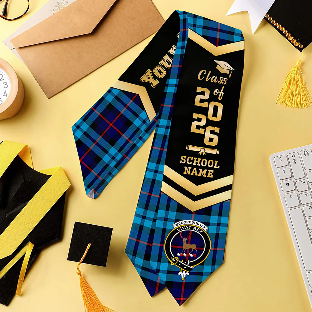 Scottish McCorquodale Clan Badge Tartan Graduation Stole Black Gold Honor - Image 4