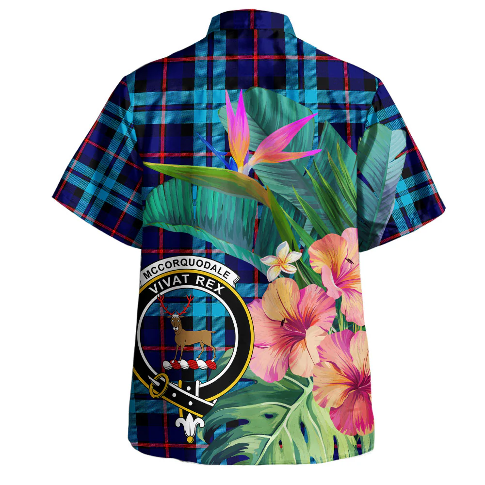 Scottish McCorquodale Clan Badge Tartan Hawaiian Shirt Bouquet Tropical Style - Image 3