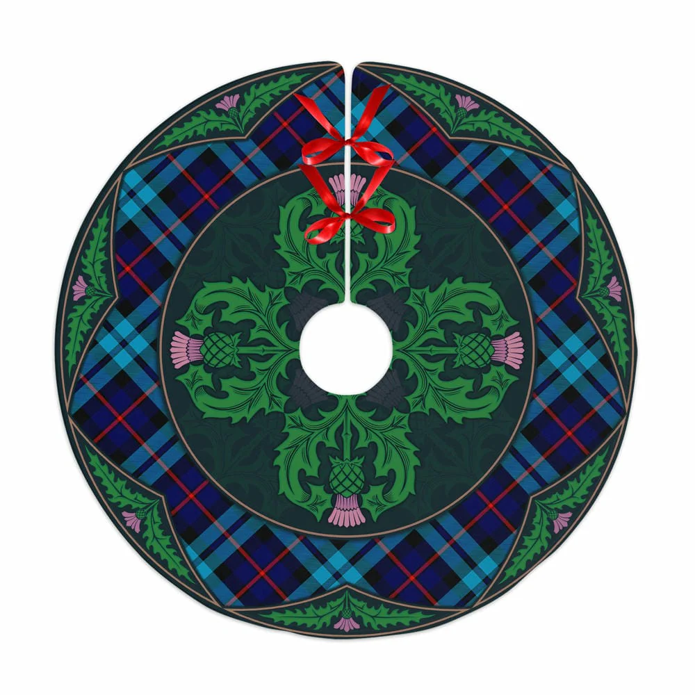 Scottish McCorquodale Tartan Christmas Tree Skirt Old Scottish Thistle Flower