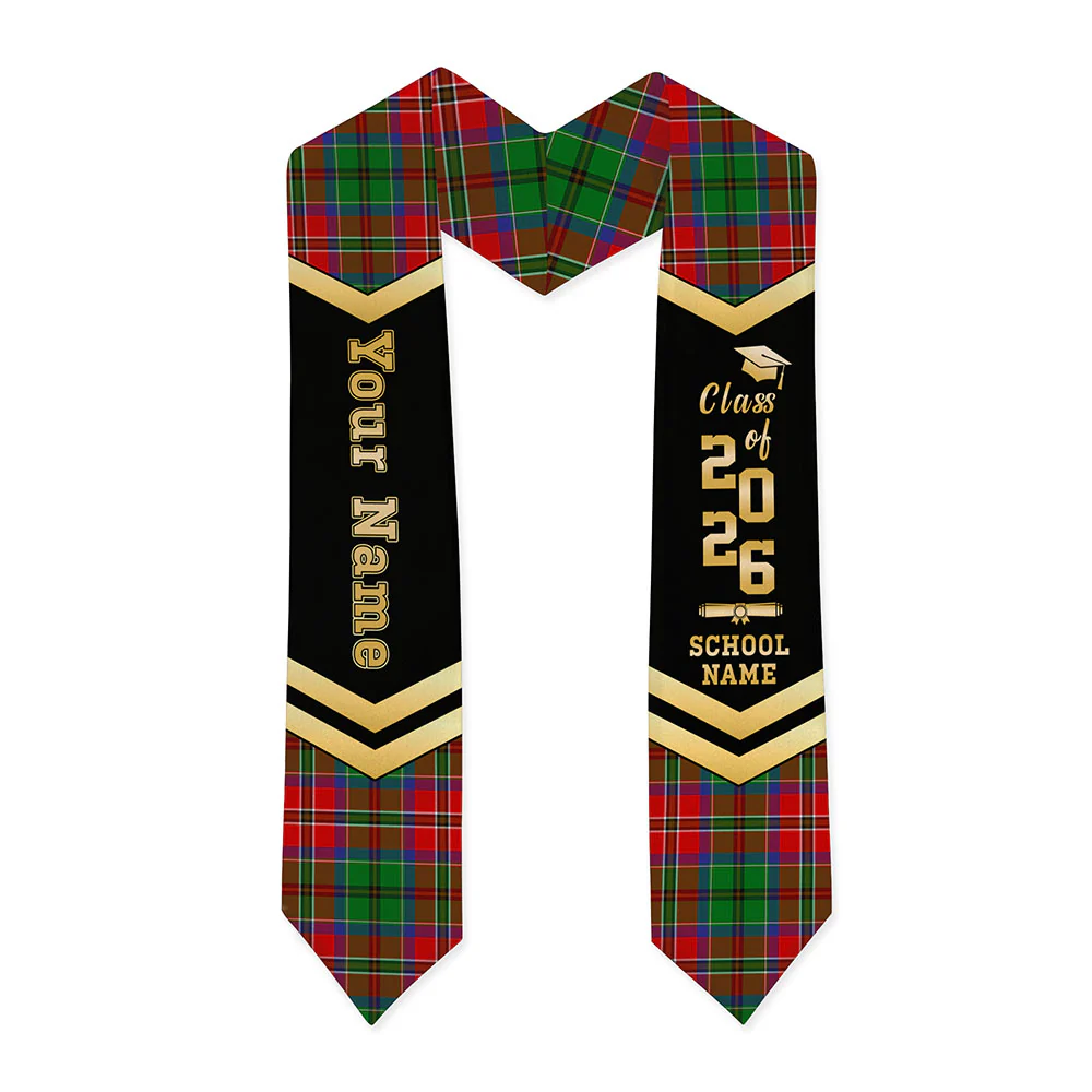 Scottish McCulloch Clan Badge Tartan Graduation Stole Black Gold Honor - Image 3