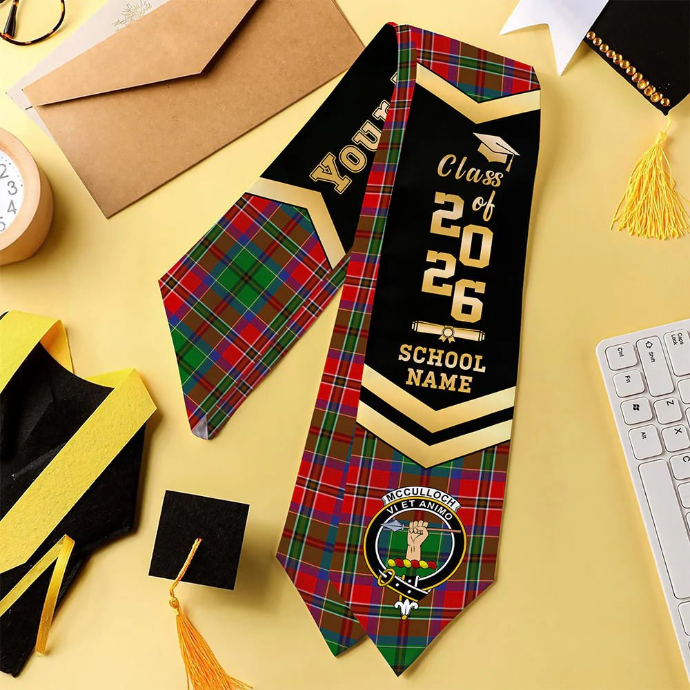 Scottish McCulloch Clan Badge Tartan Graduation Stole Black Gold Honor - Image 4