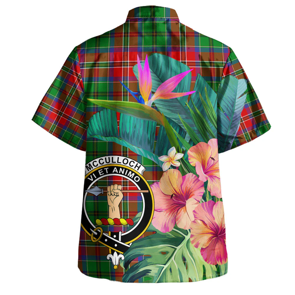 Scottish McCulloch Clan Badge Tartan Hawaiian Shirt Bouquet Tropical Style - Image 3