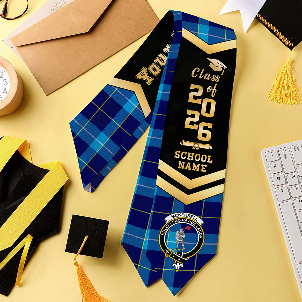Scottish McKerrell Clan Badge Tartan Graduation Stole Black Gold Honor - Image 4