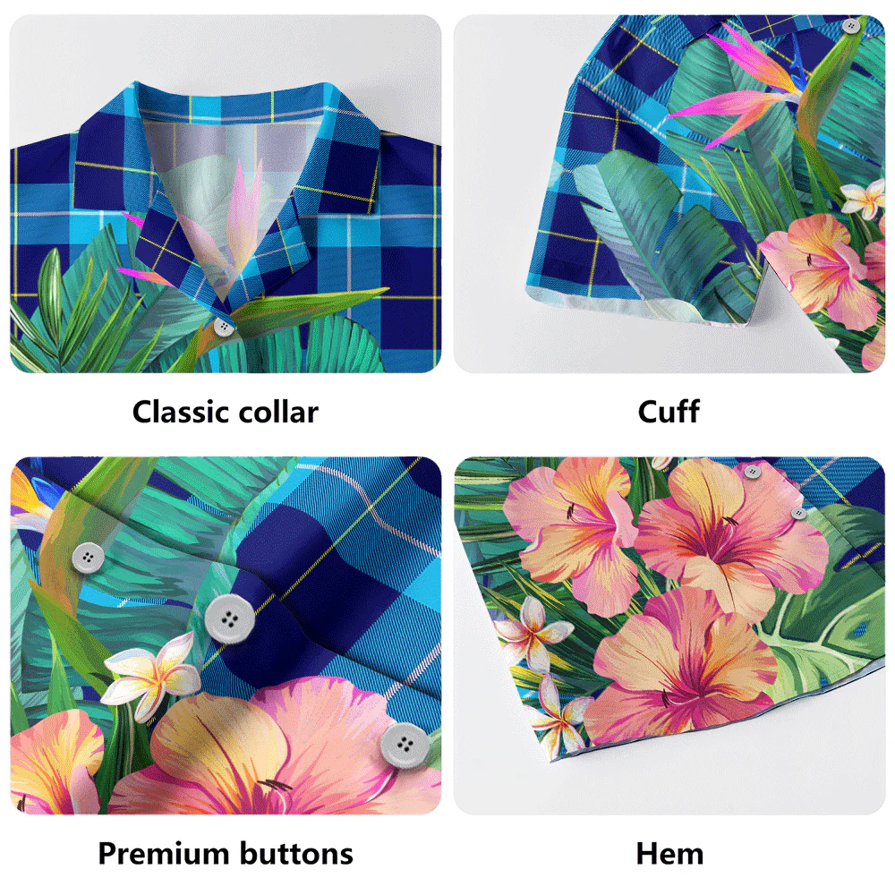 Scottish McKerrell Clan Badge Tartan Hawaiian Shirt Bouquet Tropical Style - Image 5