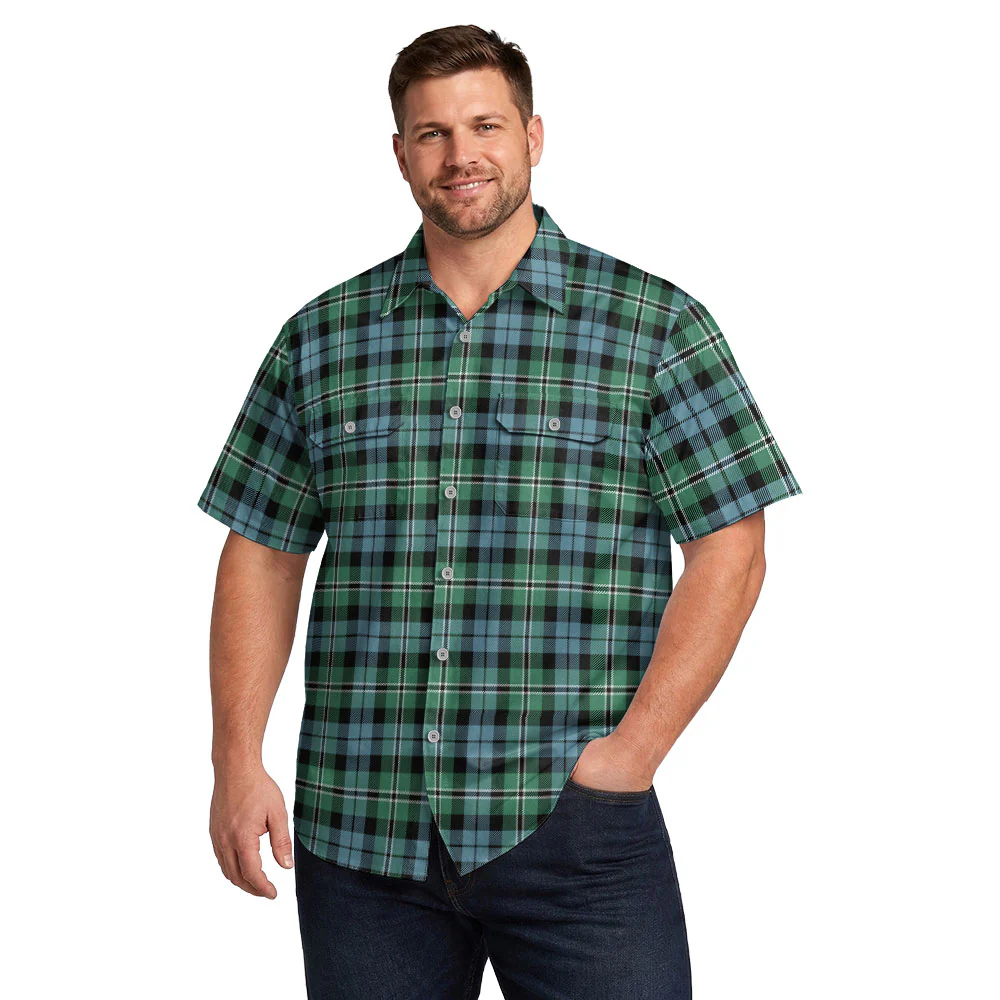 Scottish Melville Clan Badge Tartan Short Sleeve Work Shirt - Image 4