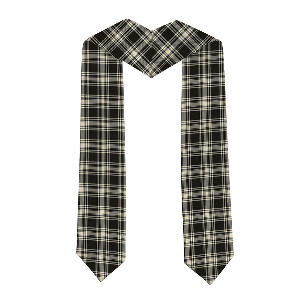 Scottish Menzies Black & White Ancient Clan Badge Tartan Graduation Stole Black Gold Honor - Image 2