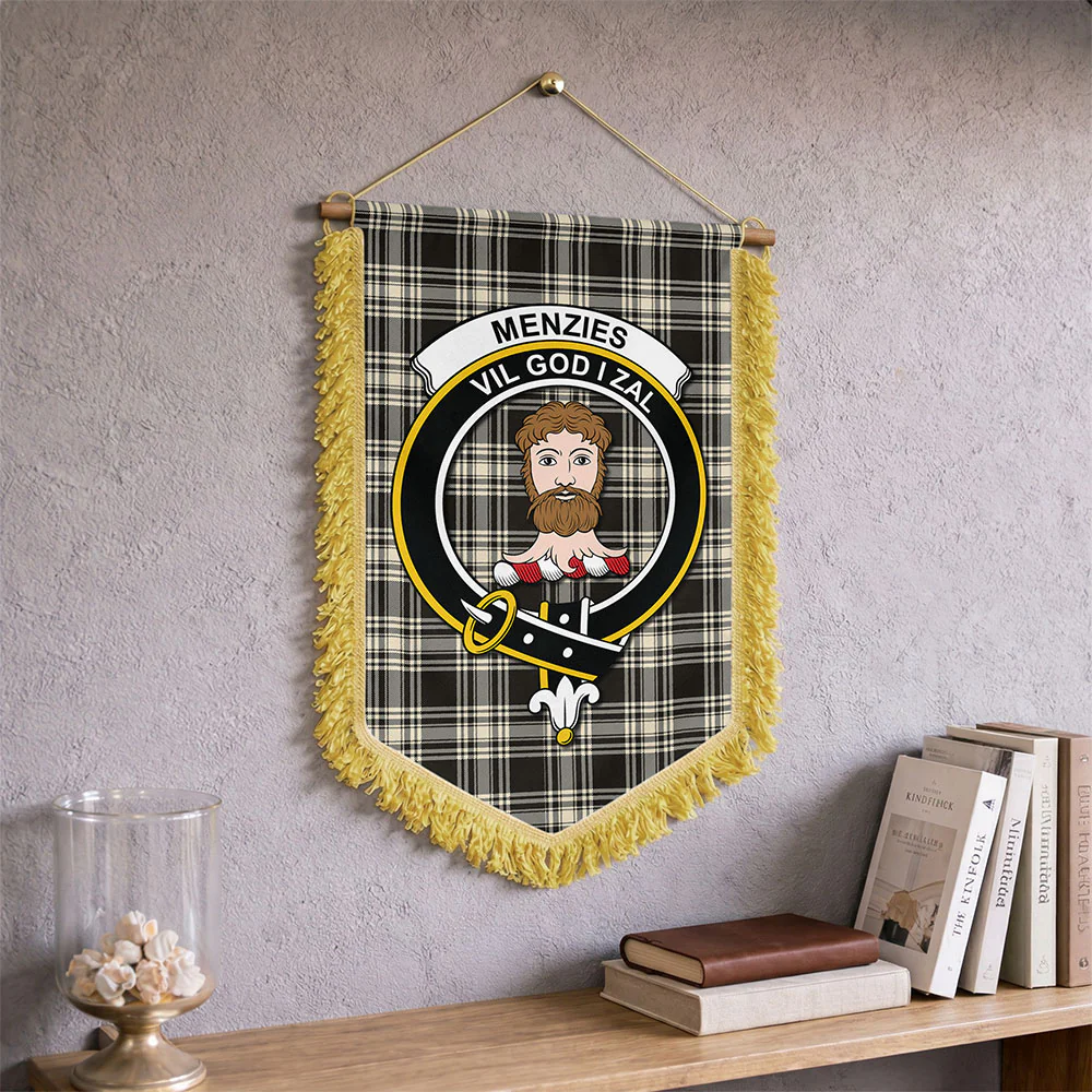Scottish Menzies Black & White Ancient Clan Badge Tartan Wall Hanging Banner - Image 2
