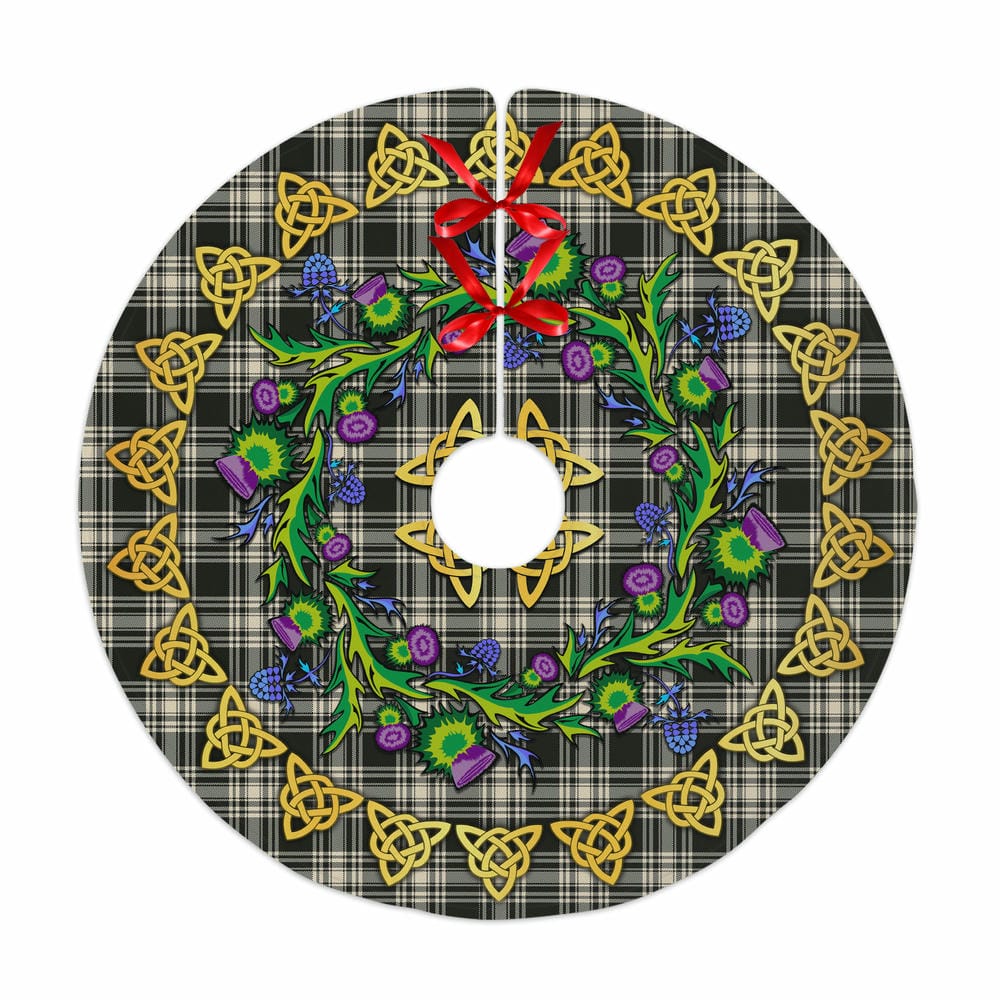 Scottish Menzies Black & White Ancient Tartan Thistle Celtic Knot Christmas Tree Skirt