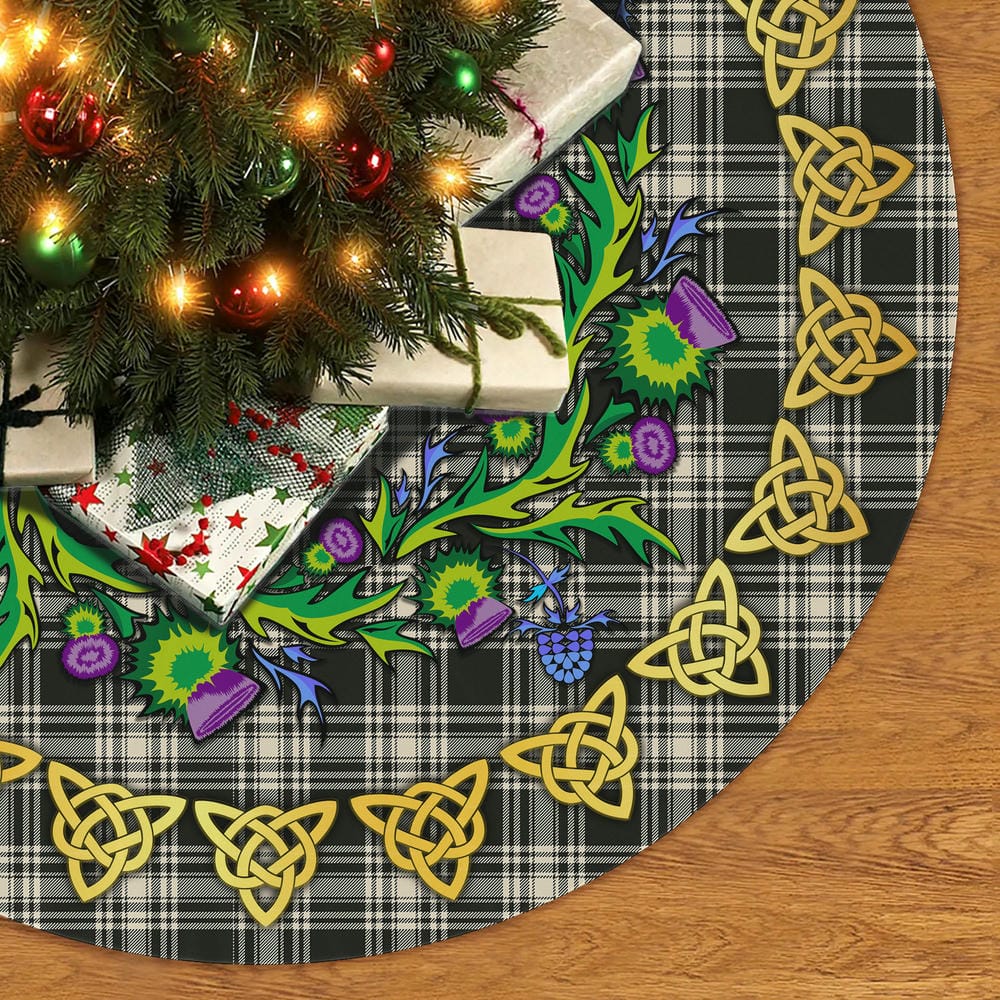 Scottish Menzies Black & White Ancient Tartan Thistle Celtic Knot Christmas Tree Skirt - Image 2