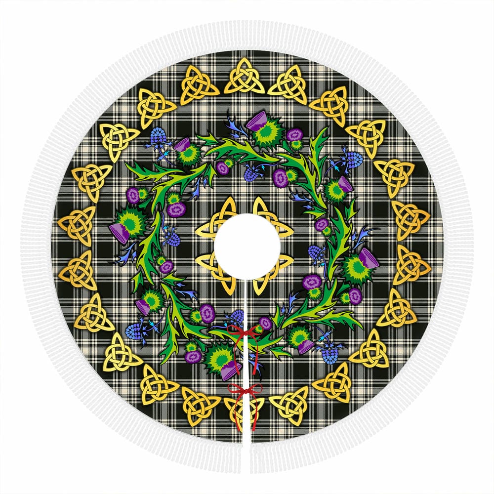 Scottish Menzies Black & White Ancient Tartan Thistle Celtic Knot Christmas Tree Skirt - Image 4